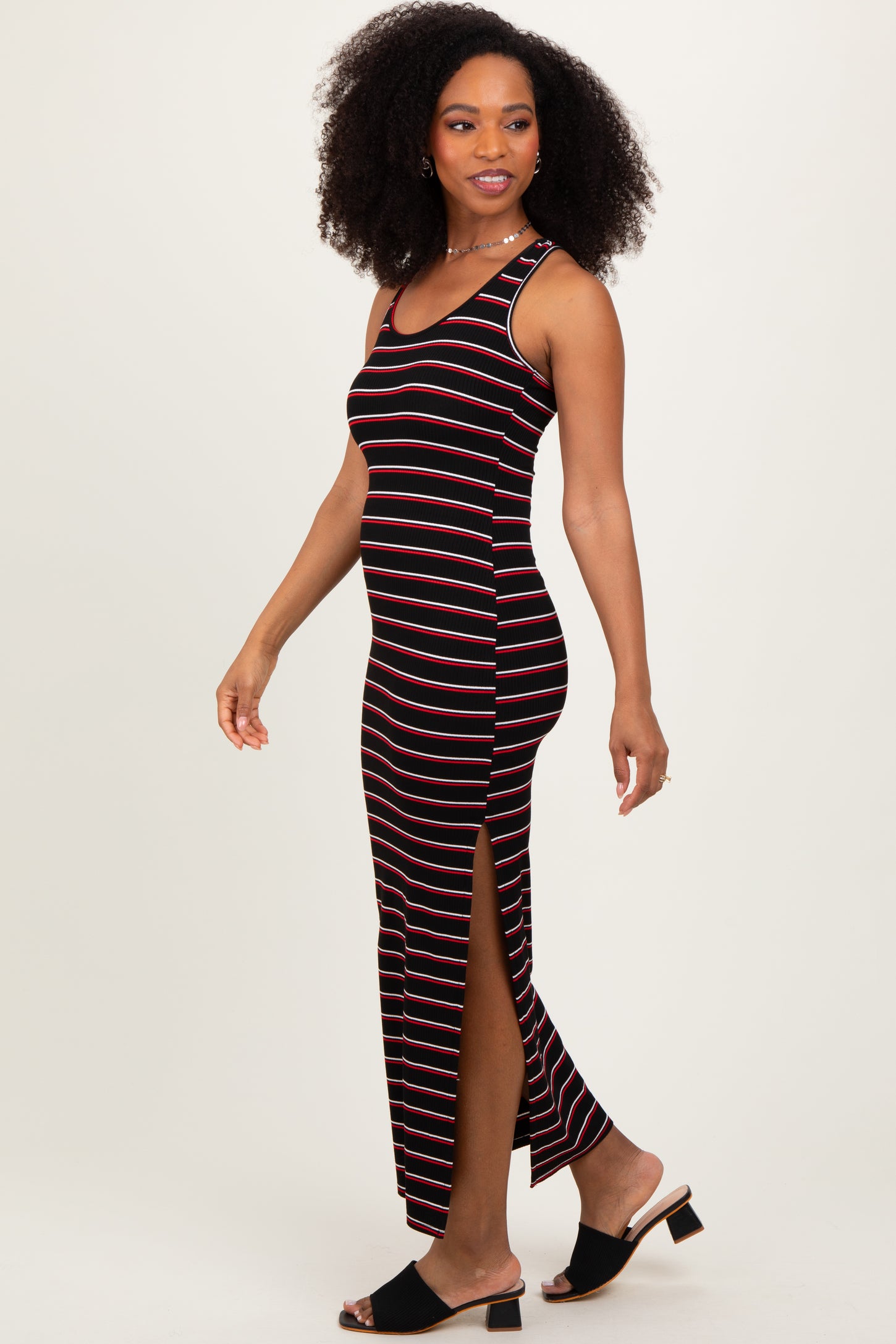 side slit maxi dress Black Red Striped Side Slit Maxi Dress