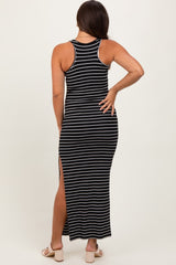 Black Ivory Striped Side Slit Maternity Maxi Dress