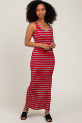 Red Black Striped Side Slit Maternity Maxi Dress