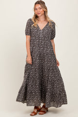 Grey Tiered Floral Maternity Maxi Dress