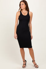 Black Ribbed Racer Back Sleeveless Midi Dress