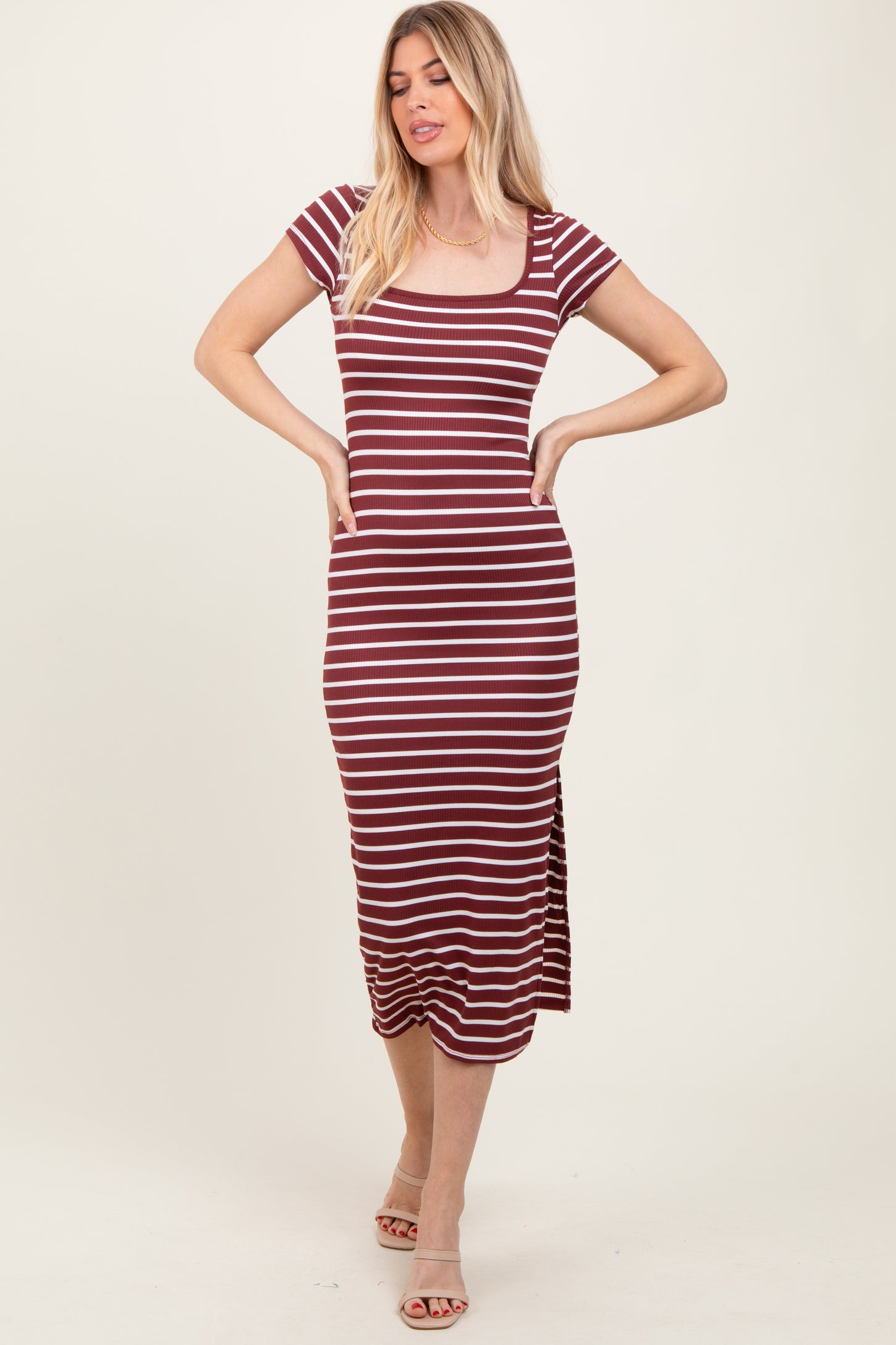 burgundy stripe dress Missi Scoop Mini Dress | Burgundy Stripe | Womens main image 0