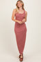Burgundy Striped Button Front Sleeveless Maxi Dress
