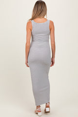 Ivory Striped Button Front Sleeveless Maternity Maxi Dress