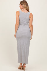 Ivory Striped Button Front Sleeveless Maxi Dress