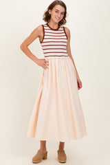 Cream Contrast Striped Bodice Sleeveless Maternity Maxi Dress