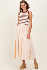 Cream Contrast Striped Bodice Sleeveless Maxi Dress