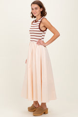 Cream Contrast Striped Bodice Sleeveless Maxi Dress