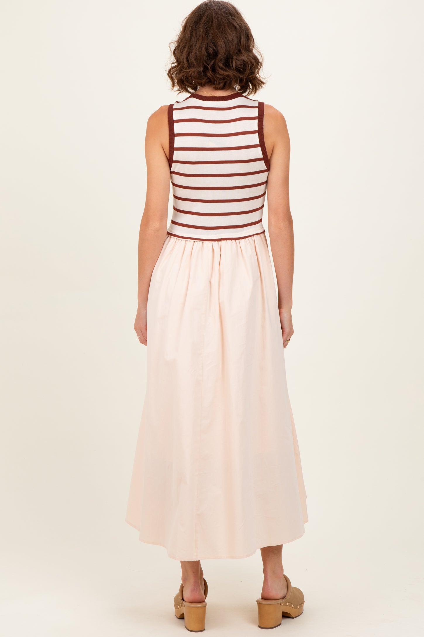 Cream Contrast Striped Bodice Sleeveless Maxi Dress
