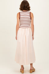 Cream Contrast Striped Bodice Sleeveless Maxi Dress