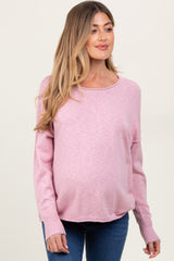 Pink Heather Unfinished Hem Maternity Sweater