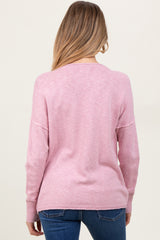 Pink Heather Unfinished Hem Maternity Sweater