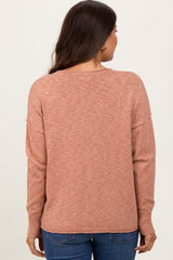 Peach Heather Unfinished Hem Maternity Sweater