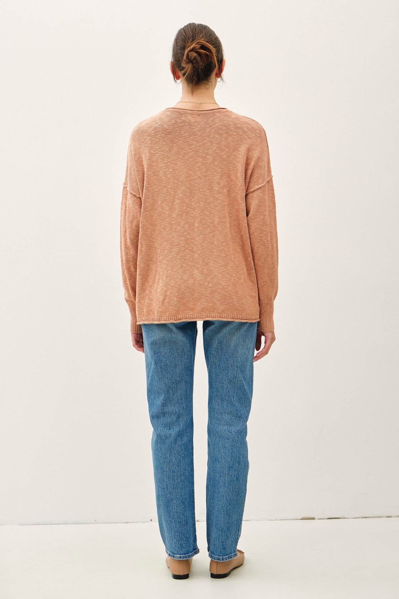 Peach Heather Unfinished Hem Sweater
