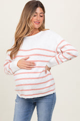 Peach Striped Cuff Maternity Sweater