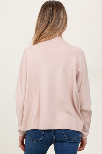 Beige Relaxed Fit Mock Neck Maternity Sweater