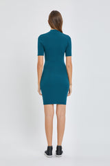 Deep Teal Ribbed Mock Neck Dress