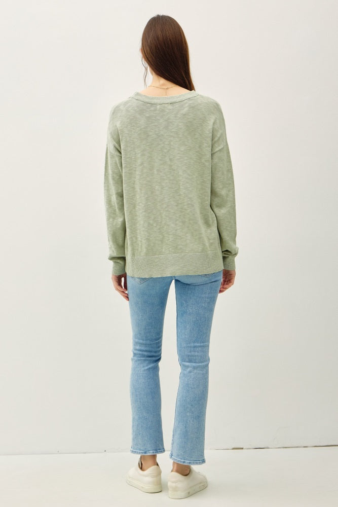 Light Olive Oversized Slub Knit Sweater