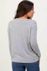 Heather Grey Brushed Knit Henley Maternity Top