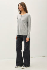 Heather Grey Brushed Knit Henley Top