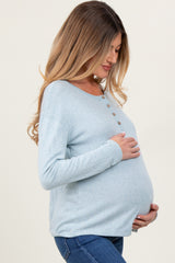 Light Blue Brushed Knit Henley Maternity Top