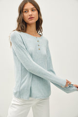 Light Blue Brushed Knit Henley Maternity Top