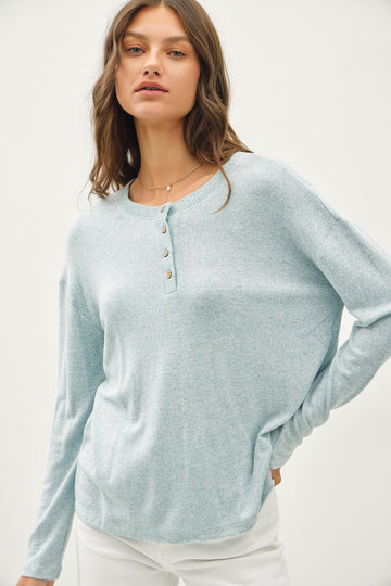 Light Blue Brushed Knit Henley Top