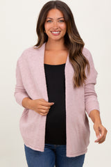 Pink Slub Knit Open Maternity Cardigan
