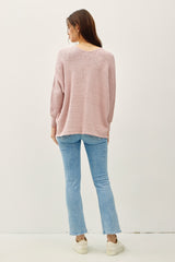 Pink Slub Knit Open Cardigan