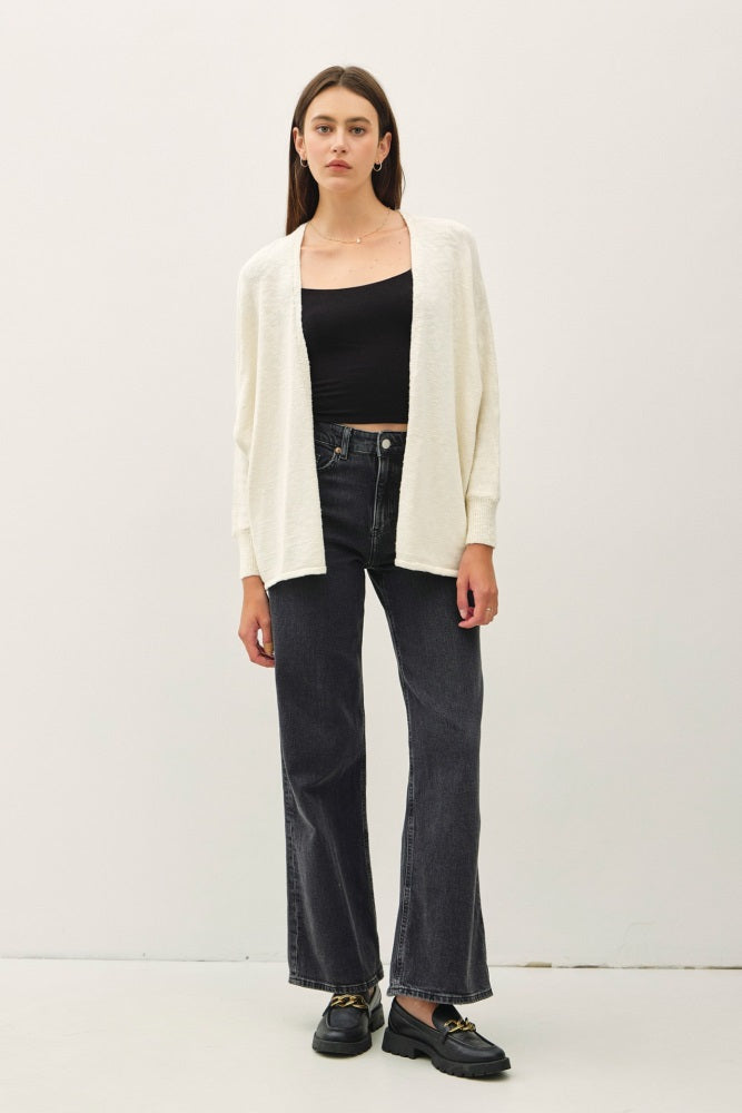Cream Slub Knit Open Cardigan