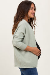 Light Olive Slub Knit Open Maternity Cardigan