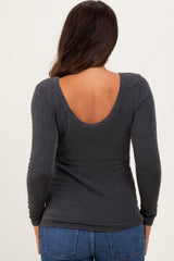 Charcoal Ribbed Scoop Neck Long Sleeve Maternity Top