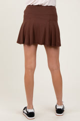 Brown Back Pleat Maternity Skort
