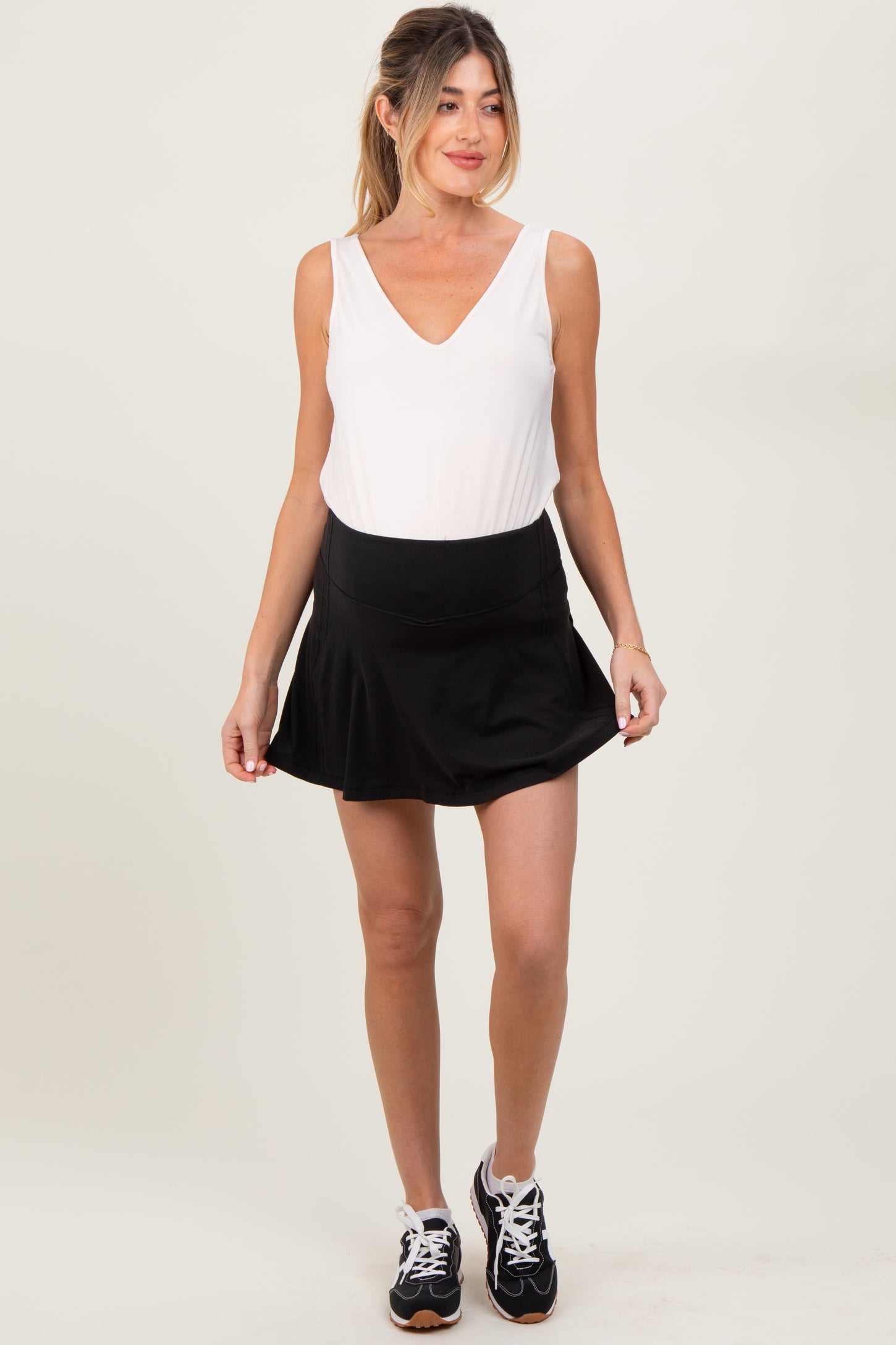 Black Back Pleat Maternity Skort