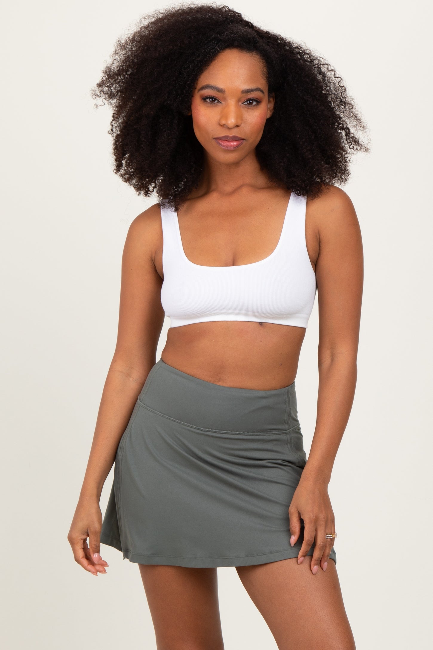Olive Back Pleat Skort