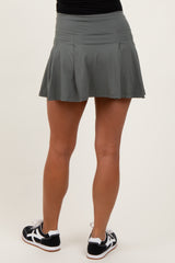 Olive Back Pleat Maternity Skort