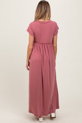 Mauve Short Sleeve Pocketed Maternity Maxi Dress