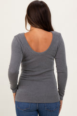 Grey Ribbed Scoop Neck Long Sleeve Maternity Top