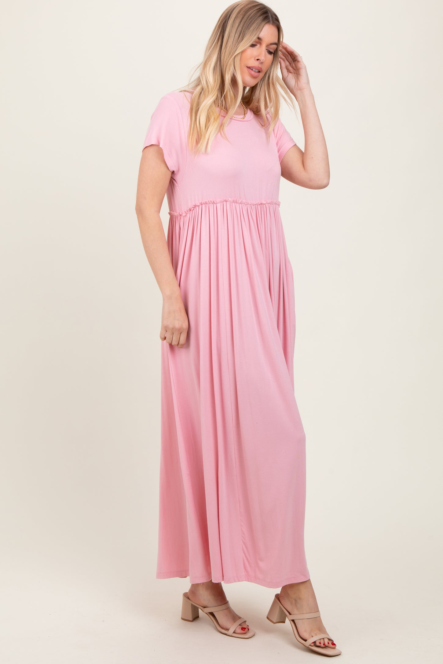 Light Pink Short Sleeve Pocketed Maxi Dress PinkBlush Light Pink Short Sleeve Pocketed Maxi Dress PinkBlush