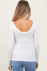 Ivory Ribbed Scoop Neck Long Sleeve Maternity Top