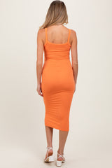 Orange Ribbed Cami Maternity Midi Dress