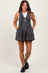 Charcoal Deep V-Neck Pleated Front Tie Sleeveless Maternity Romper