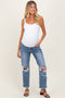 Blue Ripped Knee Fringe Hem Straight Leg Maternity Ankle Jeans