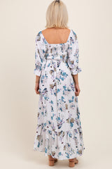 White Floral Sweetheart Puff Sleeve Maternity Maxi Dress