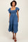 Blue Chambray Smocked Flutter Sleeve Dress