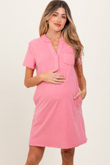Pink Unfinished Seam Short Sleeve Maternity Mini Dress