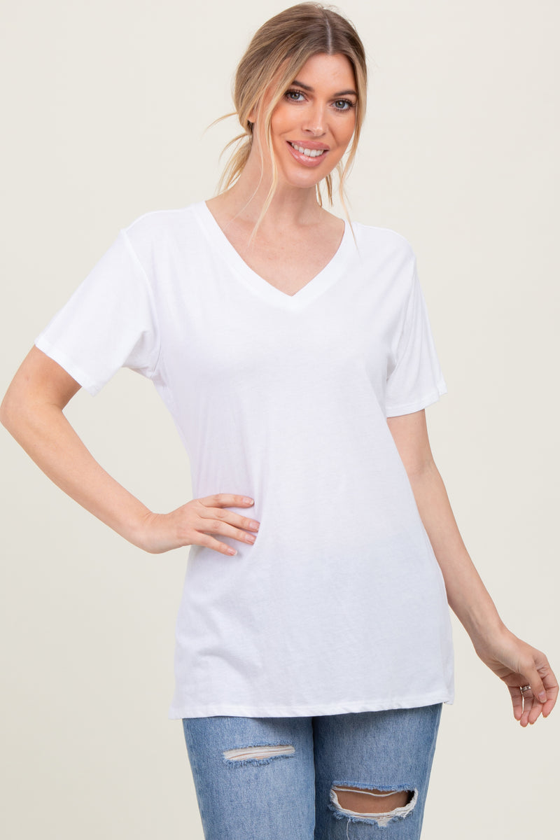 White Oversized V-Neck Short Sleeve Tee – PinkBlush