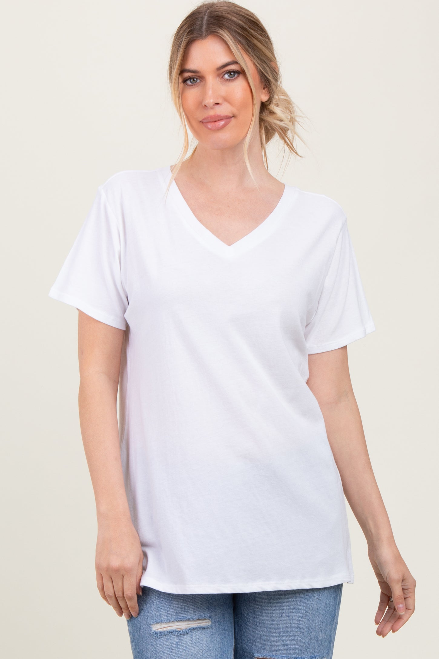 White Oversized V-Neck Short Sleeve Maternity Tee