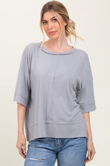 Light Grey Ribbed Boxy Fit Short Sleeve Maternity Top