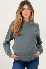 Light Olive French Terry Vintage Wash Maternity Pullover